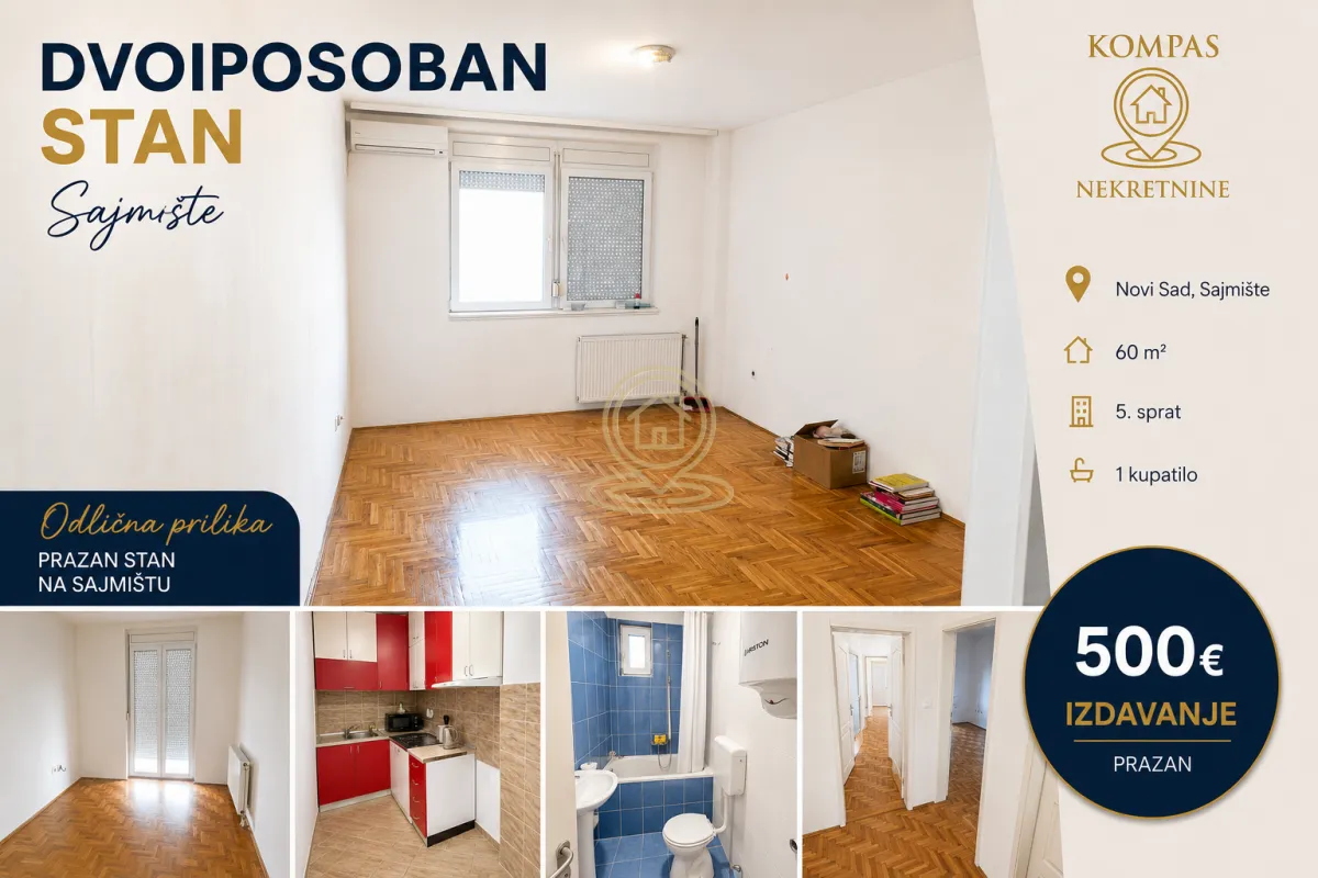 Izdavanje, dvosoban stan, 60m², Sajmište, Novi Sad
