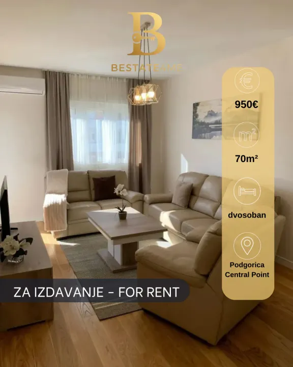 Rent, two bedroom apartment, 70m², Central Point, Podgorica