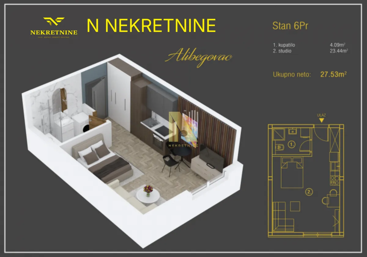 Sale, studio apartment, 27m², Alibegovac, Petrovaradin