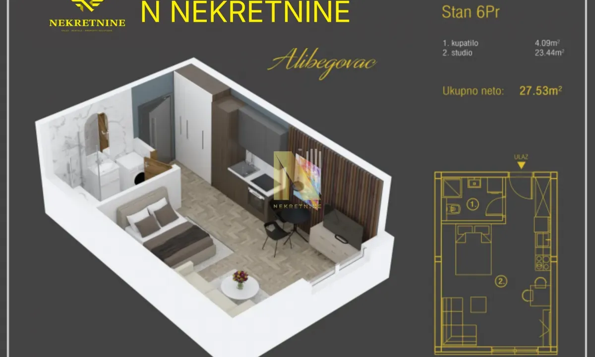 Sale, studio apartment, 27m², Alibegovac, Petrovaradin