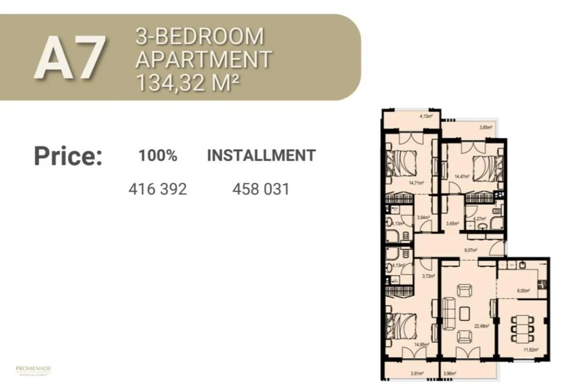 Sale, three bedroom apartment, 134m², Bečići, Budva