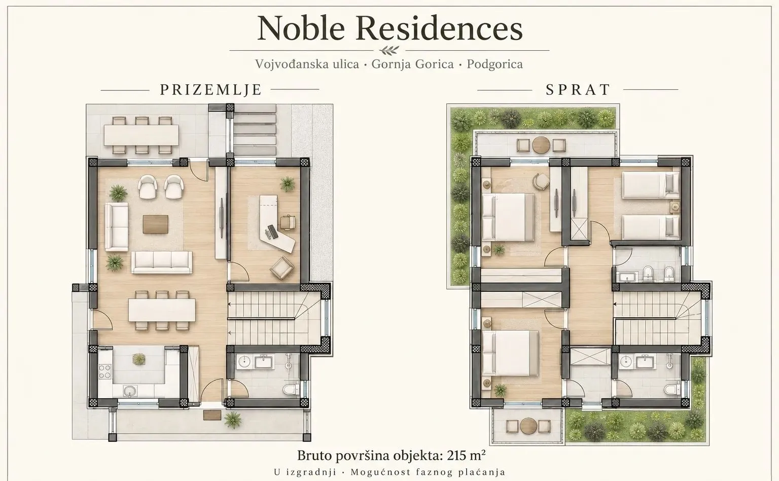 Arhitektonski plan etaža stambenog objekta.