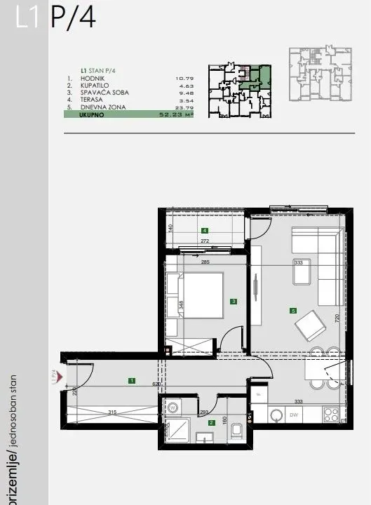 Sale, one bedroom apartment, 52m², Čeluga, Bar