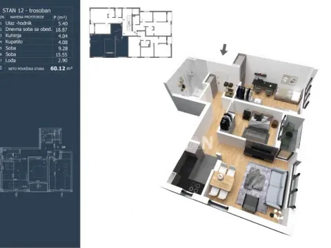 Sale, three bedroom apartment, 60m², Ledine, Beograd