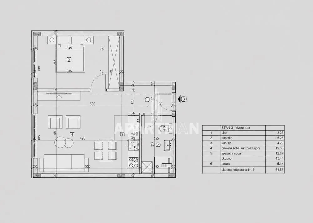 Sale, one bedroom apartment, 55m², Lekino Brdo, Voždovac Sve Podlokacije