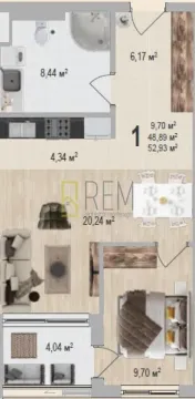 Three-dimensional floor plan of the apartment showing room layout and furniture. - image 5