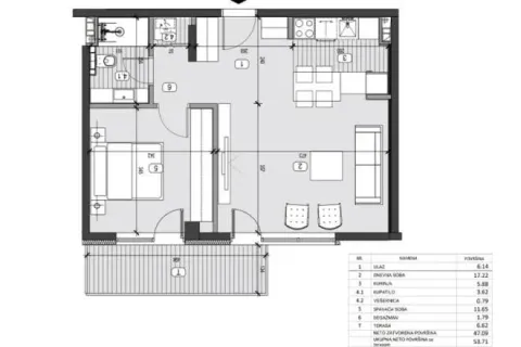 Osnova stana sa prikazom rasporeda prostorija i dimenzija. - image 4