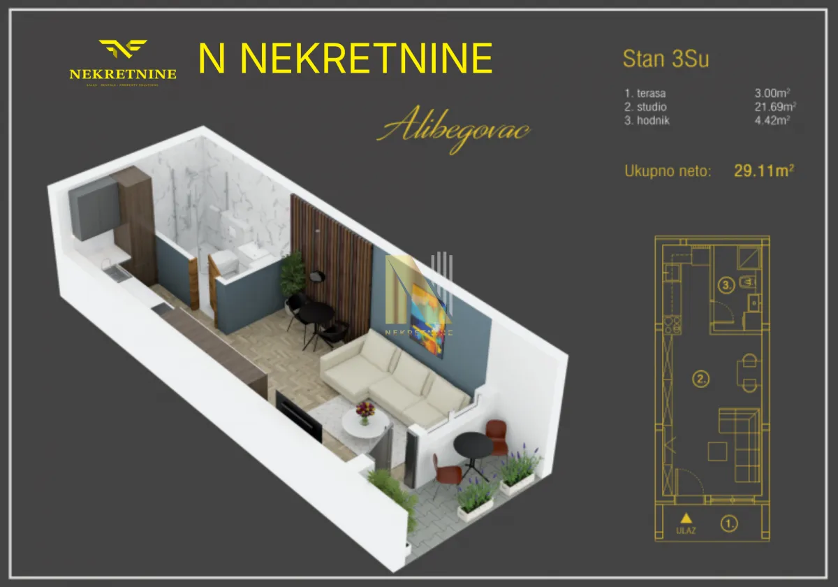 Sale, studio apartment, 29m², Alibegovac, Petrovaradin