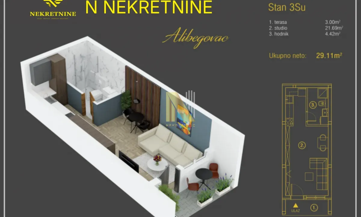 Sale, studio apartment, 29m², Alibegovac, Petrovaradin