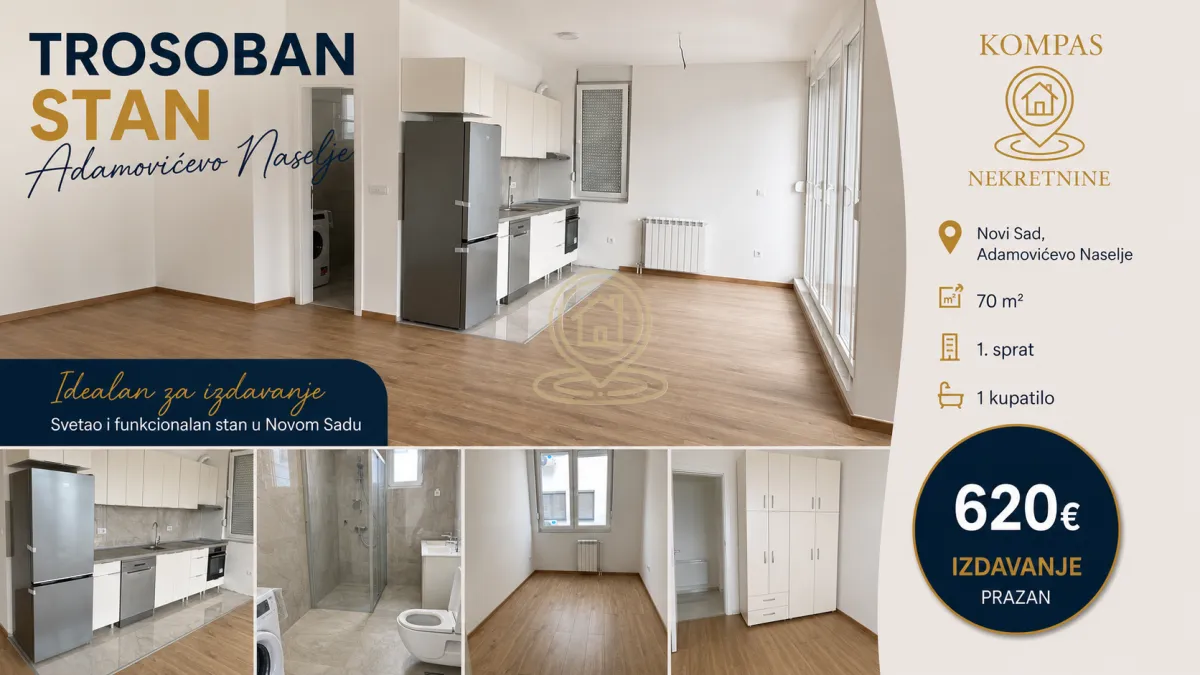 Rent, three bedroom apartment, 70m², Adamovićevo Naselje, Novi Sad Sve Podlokacije