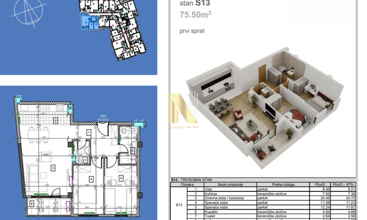 Prodaja, trosoban stan, 75m², Salajka, Novi Sad Sve Podlokacije