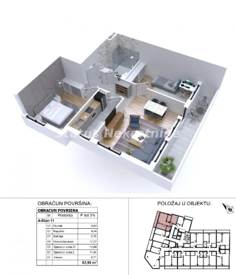 Prodaja, dvosoban stan, 63m², Sajmište, Novi Sad
