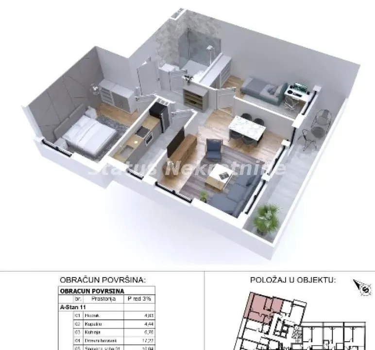Sale, two bedroom apartment, 63m², Sajmište, Novi Sad