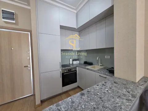 Modern kitchen with grey cabinets and built-in appliances. - image 5
