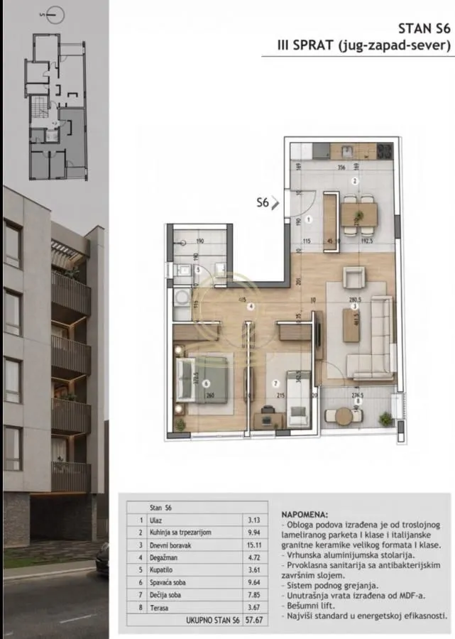 Prodaja, dvosoban stan, 57m², Pantelej, Niš