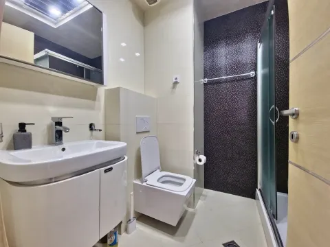 Moderne kupatilo sa umivaonikom, WC šoljom i tuš kabinom. - image 15