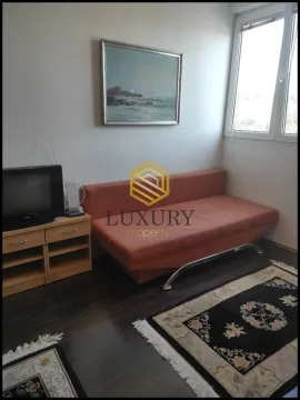 Living room with a sofa, TV, and window. - image 13