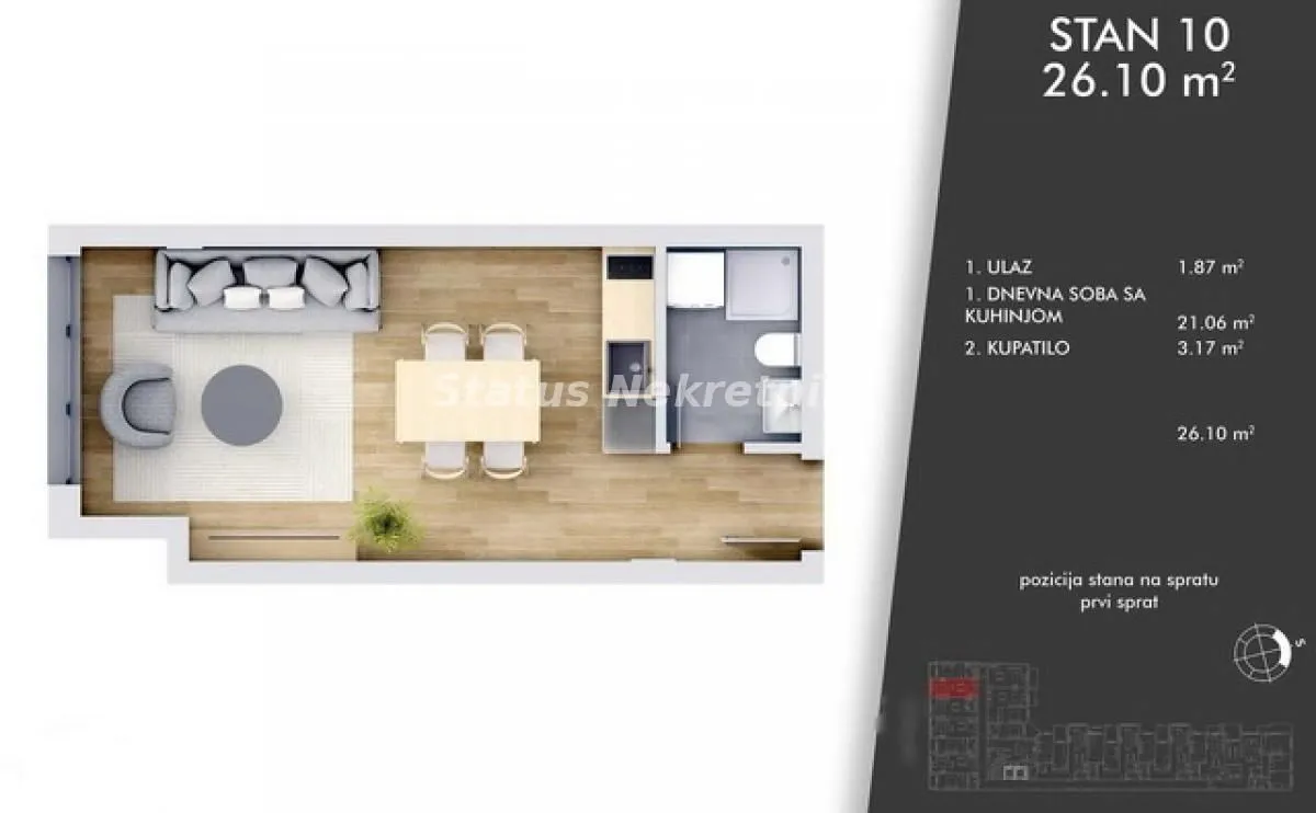 Sale, studio apartment, 26m², Centar, Novi Sad