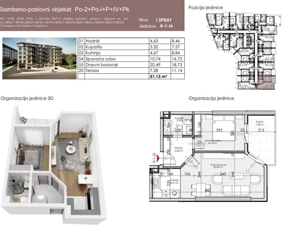 Prodaja, jednosoban stan, 50m², Ljubović, Podgorica