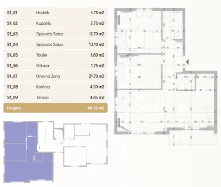 Prodaja, dvosoban stan, 66m², Zabjelo, Podgorica