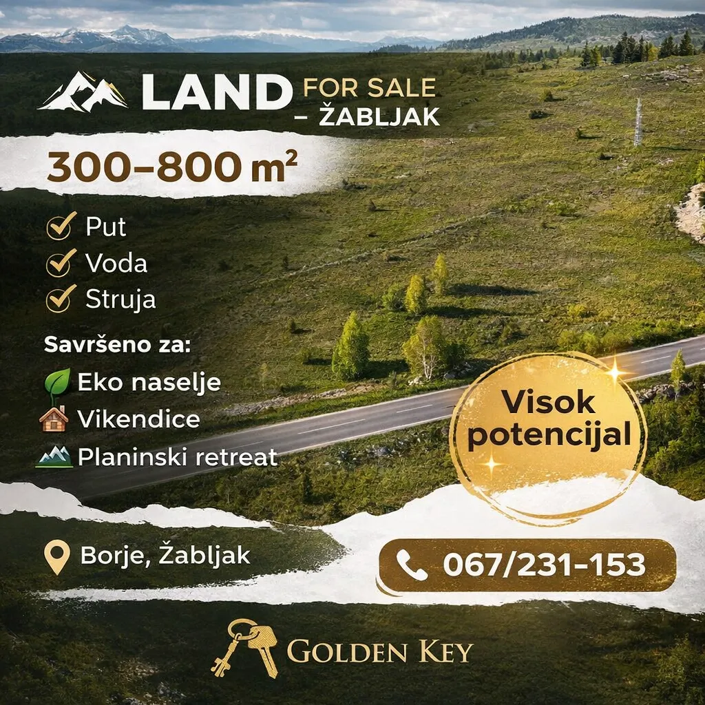 Prodaja, plac, 500m², Borje, Žabljak