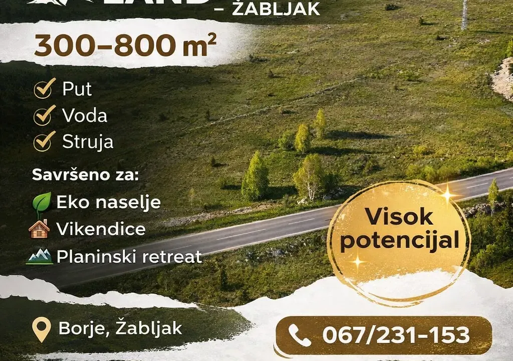 Prodaja, plac, 500m², Borje, Žabljak