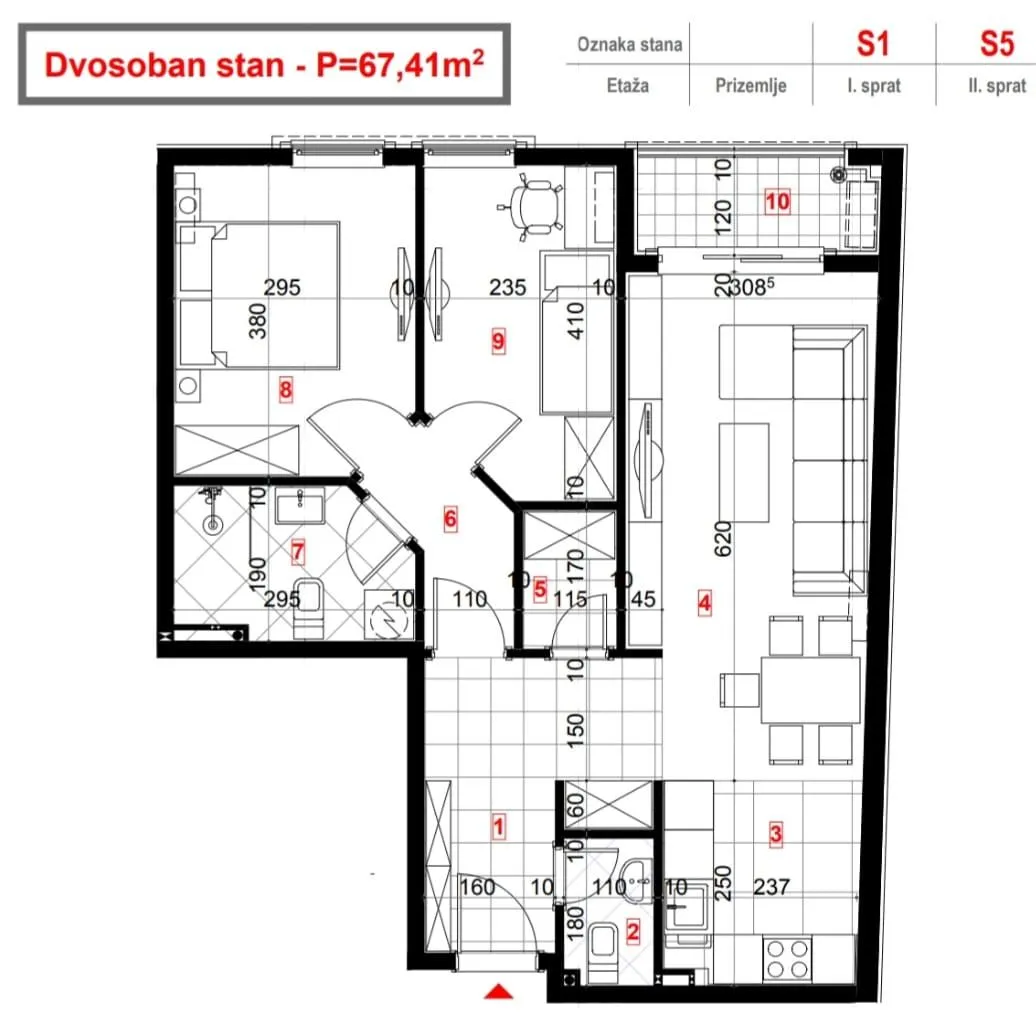 Rent, two bedroom apartment, 67m², Dalmatinska ulica, Podgorica