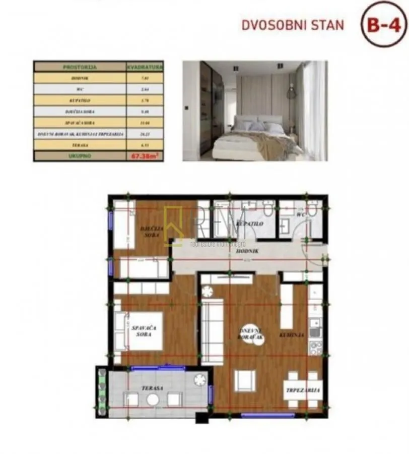 Prodaja, dvosoban stan, 67m², Gorica C, Podgorica