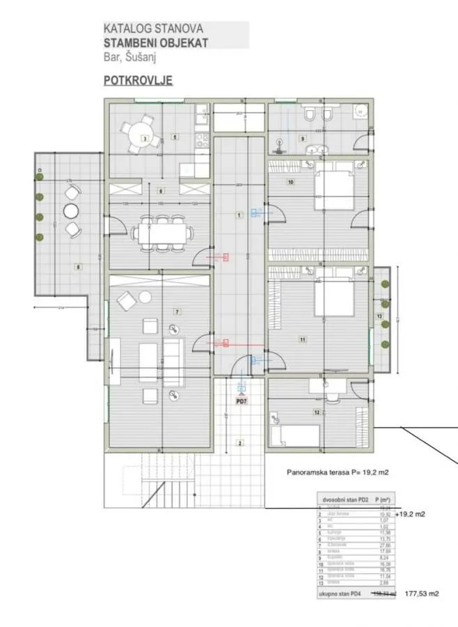 Sale, two bedroom apartment, 177m², Šušanj, Bar