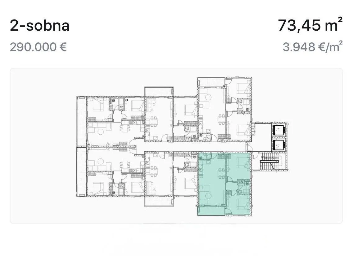 Sale, two bedroom apartment, 73m², Bjeliši, Bar