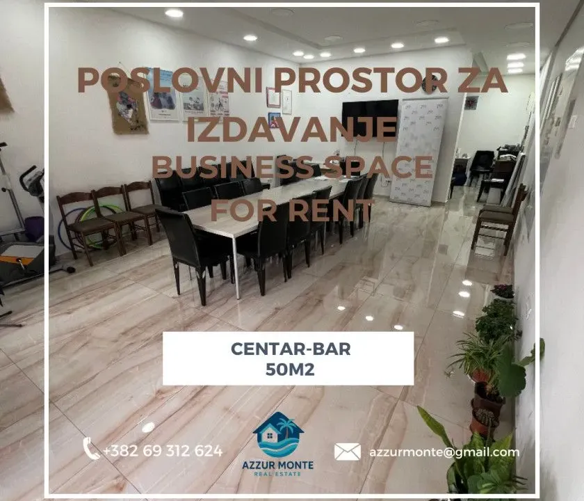 Izdavanje, poslovni prostor, 50m², Centar, Bar