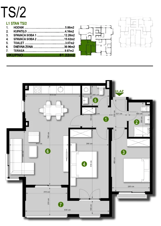 Sale, two bedroom apartment, 79m², Čeluga, Bar