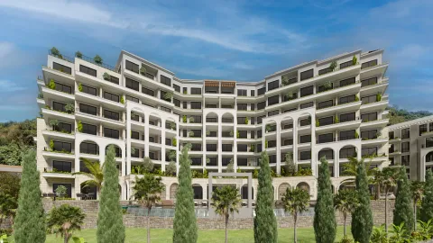 View of the exterior of a modern residential building with terraces and a landscaped courtyard. - image 7