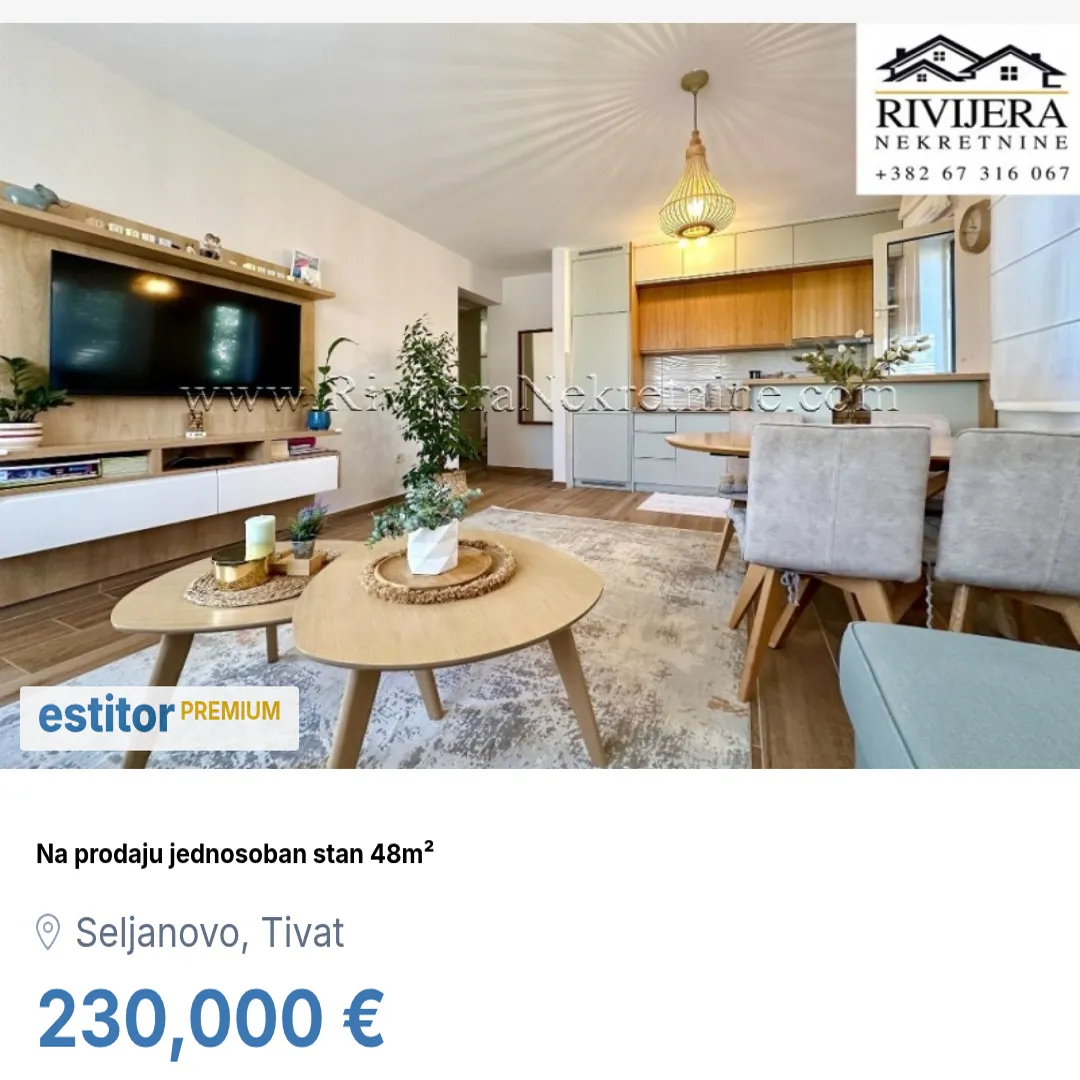 Sale, one bedroom apartment, 48m², Seljanovo, Tivat