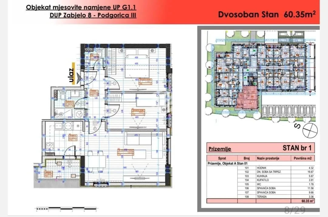 Prodaja, jednosoban stan, 49m², Zabjelo, Podgorica