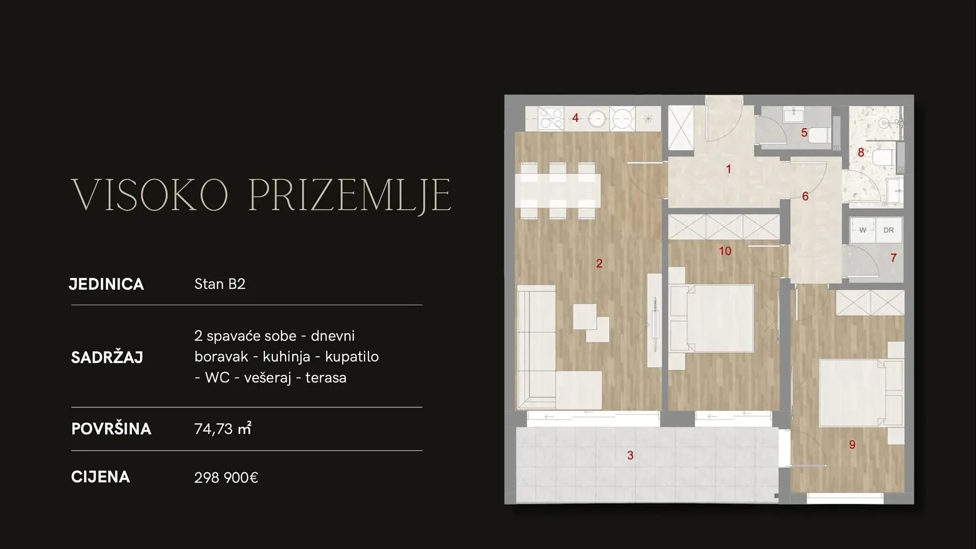 Sale, two bedroom apartment, 59m², Muo, Kotor