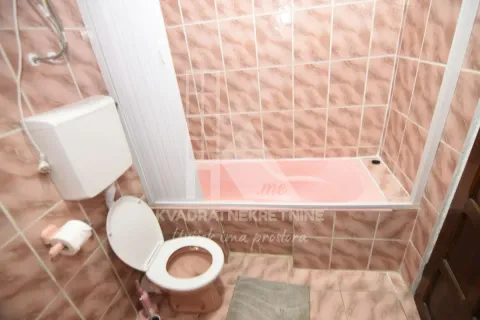 Bathroom lined with pink tiles, featuring a bathtub and a toilet. - image 12
