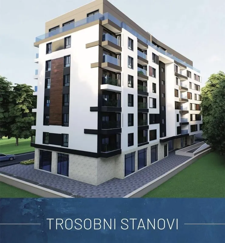 Spoljašnji izgled moderne višestambene zgrade sa terasama i uređenim okruženjem.