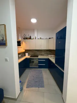 Pogled na modernu kuhinju sa plavim i bijelim elementima. - image 19
