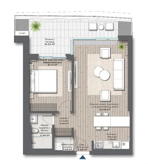 Prodaja, dvosoban stan, 72m², Beograd Na Vodi, Beograd