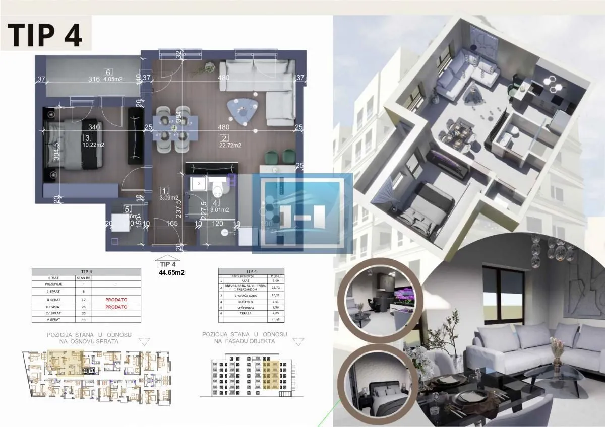 Sale, one bedroom apartment, 44m², Centar, Ćuprija