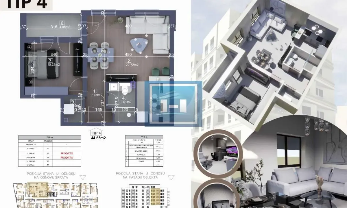 Prodaja, jednosoban stan, 44m², Centar, Ćuprija