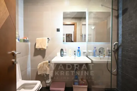 Savremeno opremljeno kupatilo sa umivaonikom, ogledalom i tuš kabinom. - image 9