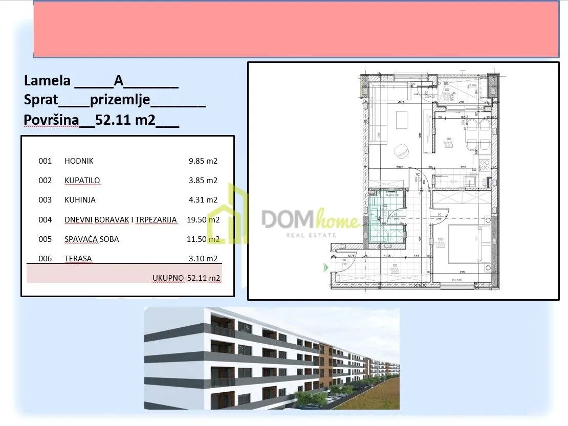 Prodaja, jednosoban stan, 52m², Zabjelo, Podgorica