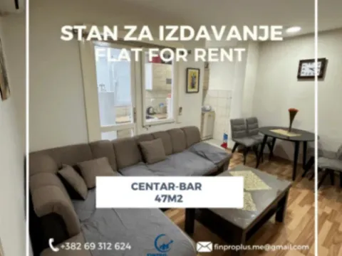 Izdavanje, jednosoban stan, 47m2, Centar, Bar