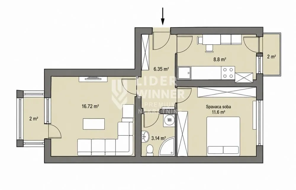 Sale, two bedroom apartment, 48m², Vračar Centar, Vračar Sve Podlokacije