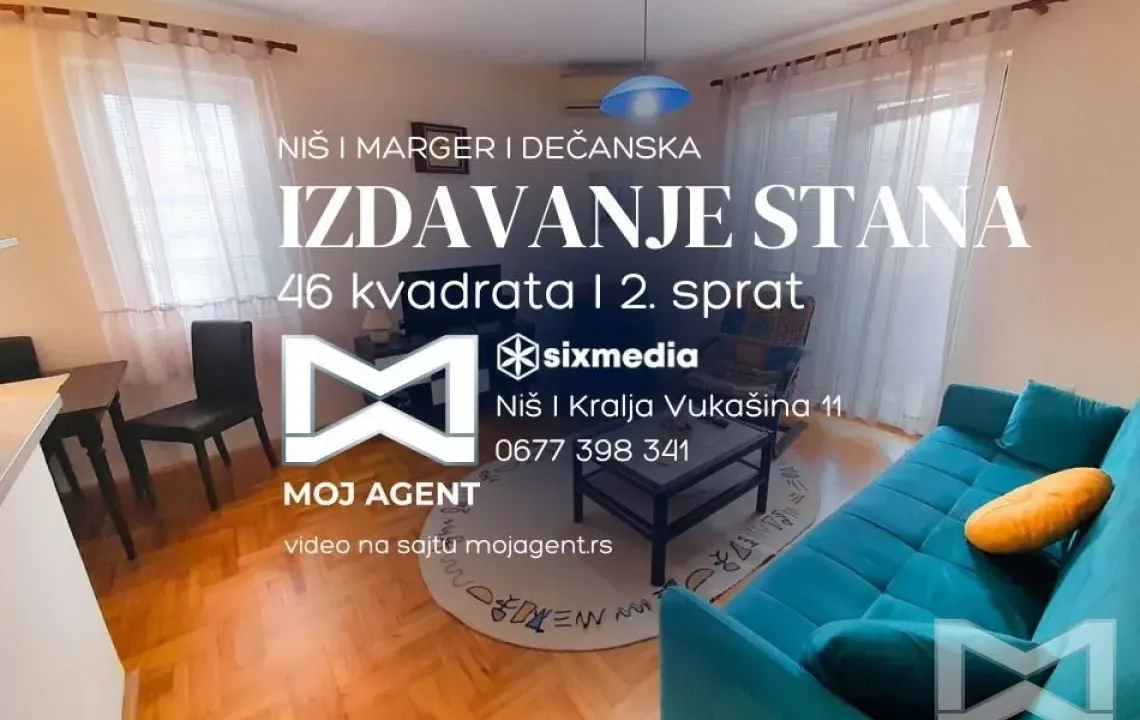 Izdavanje, jednosoban stan, 46m², Marger, Niš