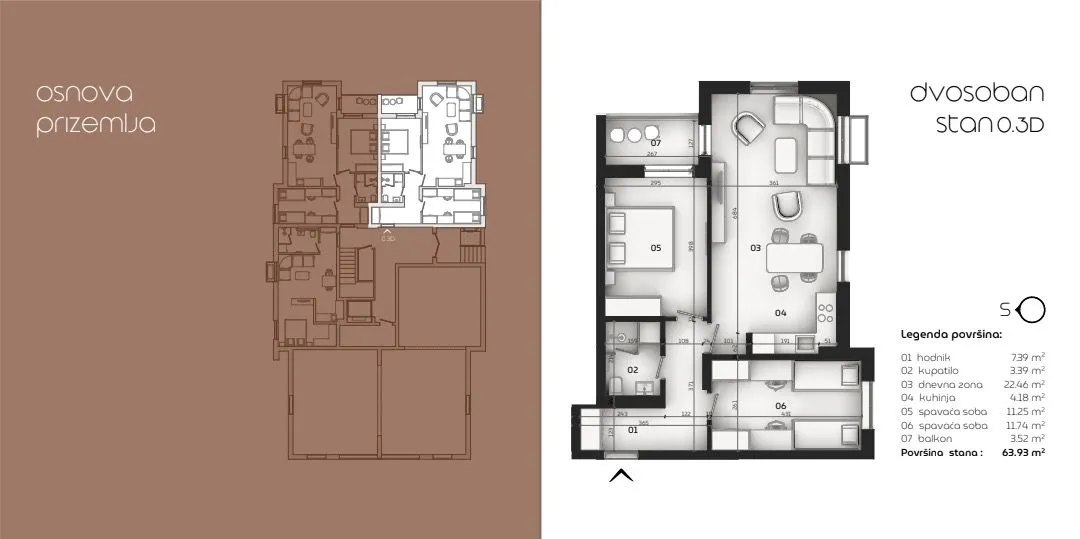 Prodaja, dvosoban stan, 63m², Tološi, Podgorica