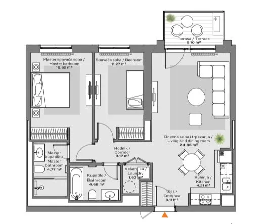 Sale, three bedroom apartment, 78m², Beograd Na Vodi, Beograd