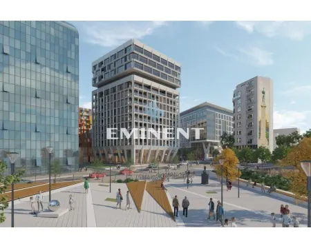 Spoljašnji prikaz modernog stambeno-poslovnog kompleksa sa uređenim trgom i šetalištem. - image 6